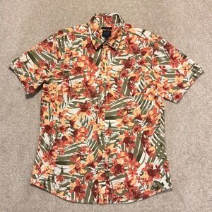 14th & Union Button Down Mens Large Orange Floral Trim Fit Short Sleeve Shirt